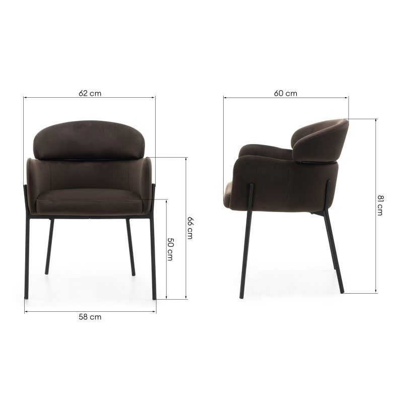 Scaun de dining Granda, ciocolatiu/espresso, catifea, picioare negre