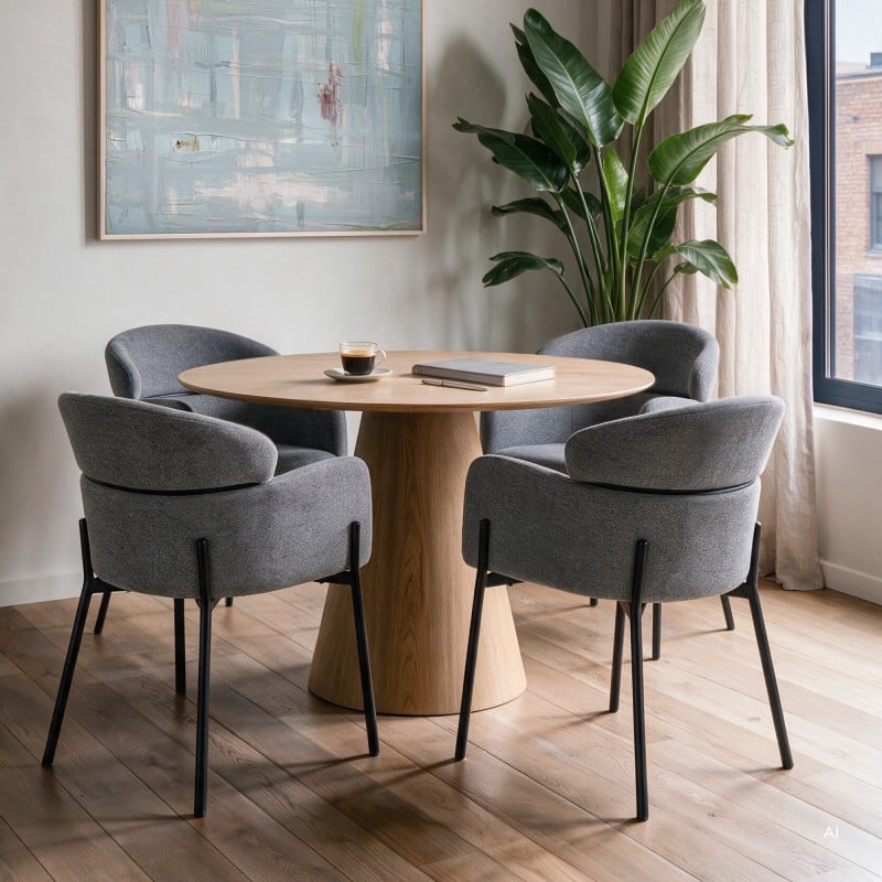Scaun de dining Granda, gri, picioare negre