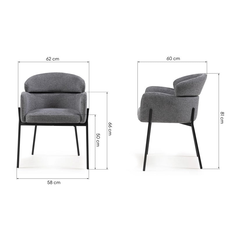 Scaun de dining Granda, gri, picioare negre