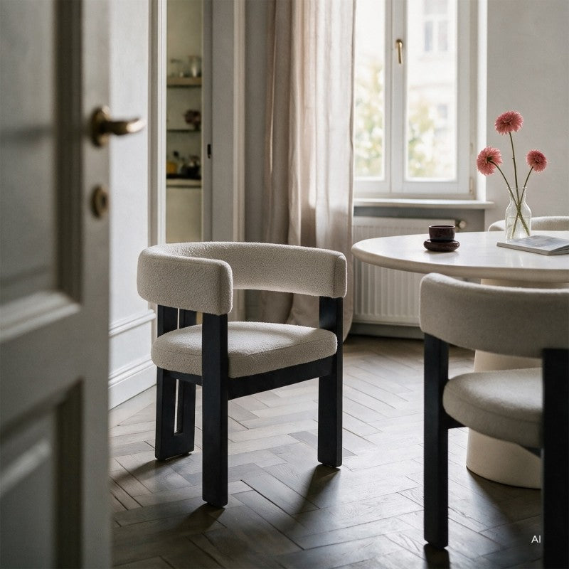 Scaun de dining Hailey, crem/negru, bouclé