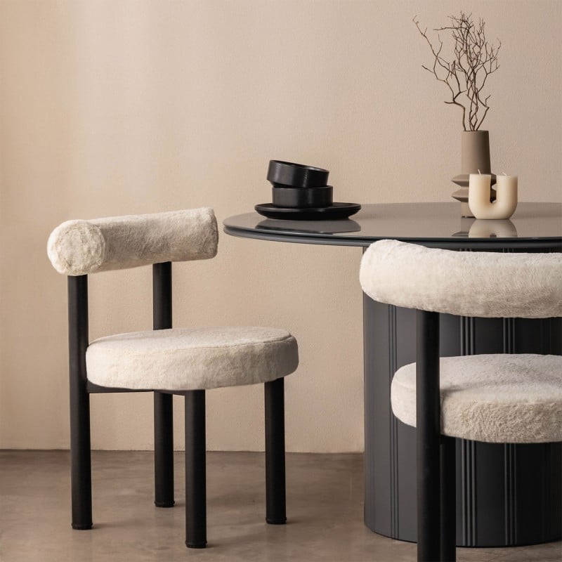 Scaun de dining Pedro, ecru/picioare negre