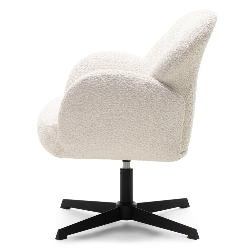 Scaun rotativ Casablanca, alb, picioare negre, bouclé