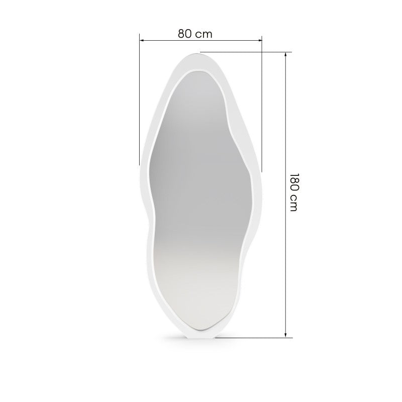 Oglindă de perete Mara, cu ramă din lemn, 180x80 cm, formă neregulată, albă