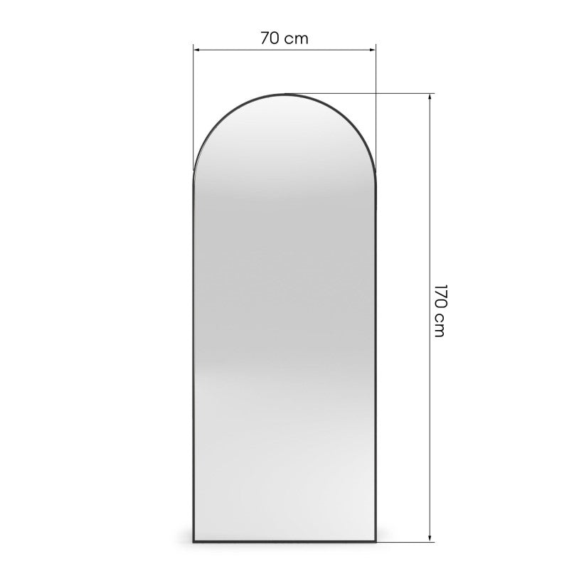 Oglindă de perete Serene, cu ramă metalică, 170x70 cm, semi-ovală, în formă de arc, neagră