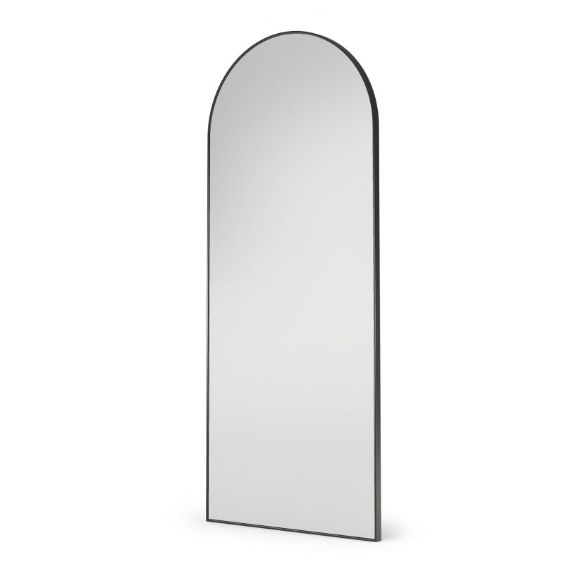 Oglindă de perete Serene, cu ramă metalică, 170x70 cm, semi-ovală, în formă de arc, neagră