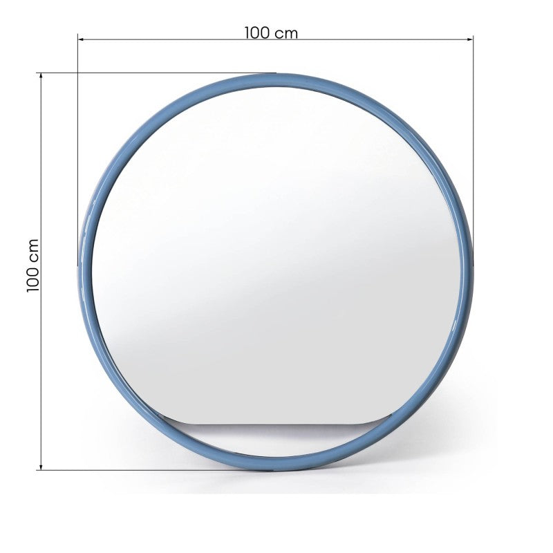 Oglindă de perete Zelia, rotundă, 100 cm, albastru prăfuit, lucioasă