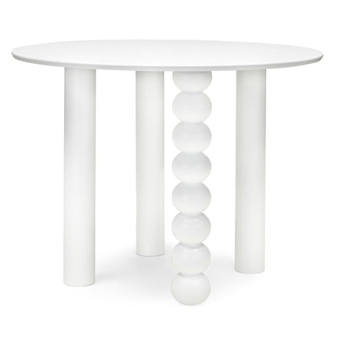 Masă Bolla, rotundă, 100 cm, furnir de fag, albă, picior decorativ sferic