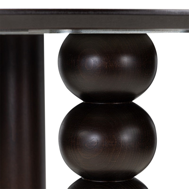 Masă Bolla, rotundă, 100 cm, furnir de stejar, nuc, picior decorativ sferic