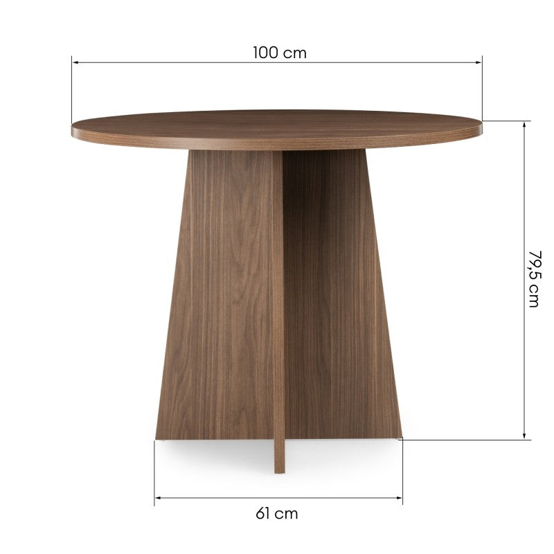 Masă de dining Merlo, rotundă, 100 cm, nuc Lincoln