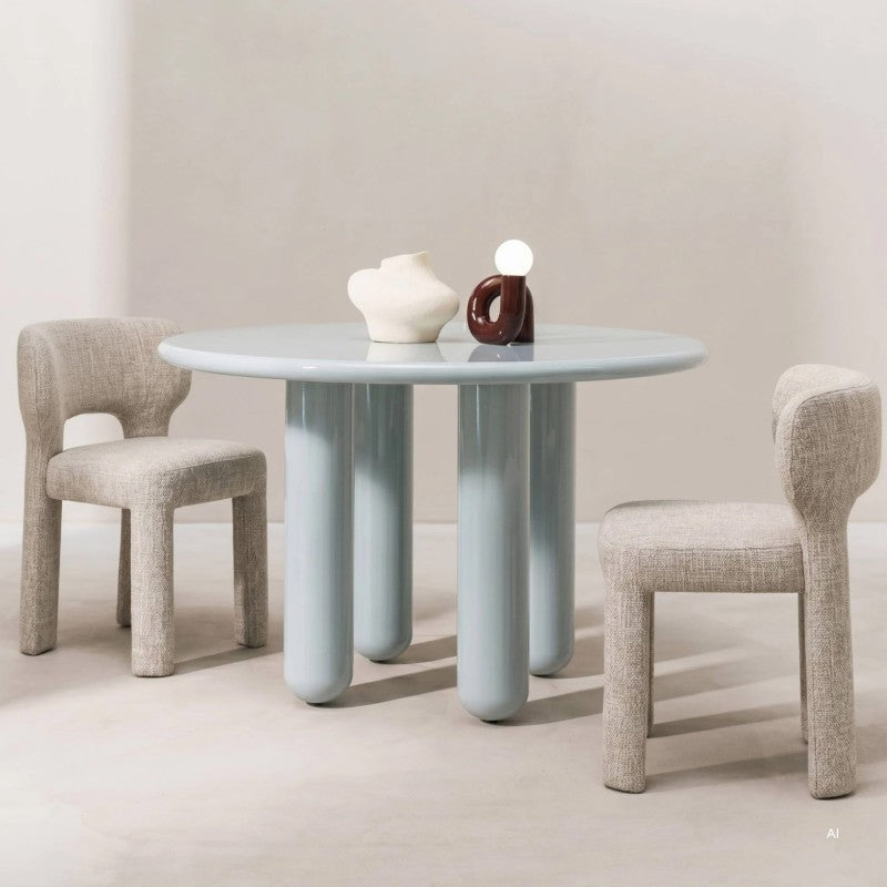 Masă de dining Suri, rotundă, 120 cm, albastră/gri, lucioasă