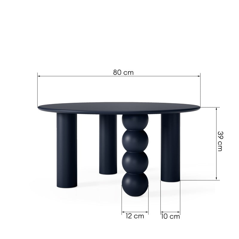 Măsuță de cafea Bolla, rotundă, 80 cm, bleumarin, picior decorativ sferic