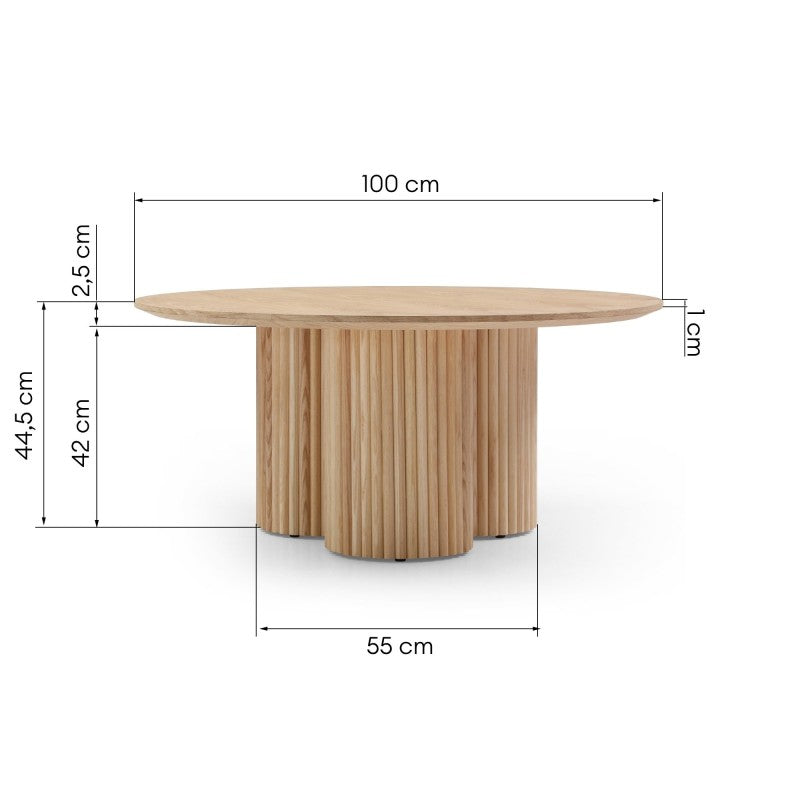Măsuță de cafea Vesby, rotundă, 100 cm, stejar natur, frasin, cu lamele