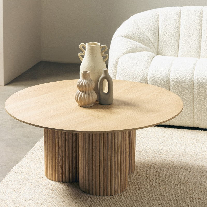 Măsuță de cafea Vesby, rotundă, 100 cm, stejar natur, frasin, cu lamele