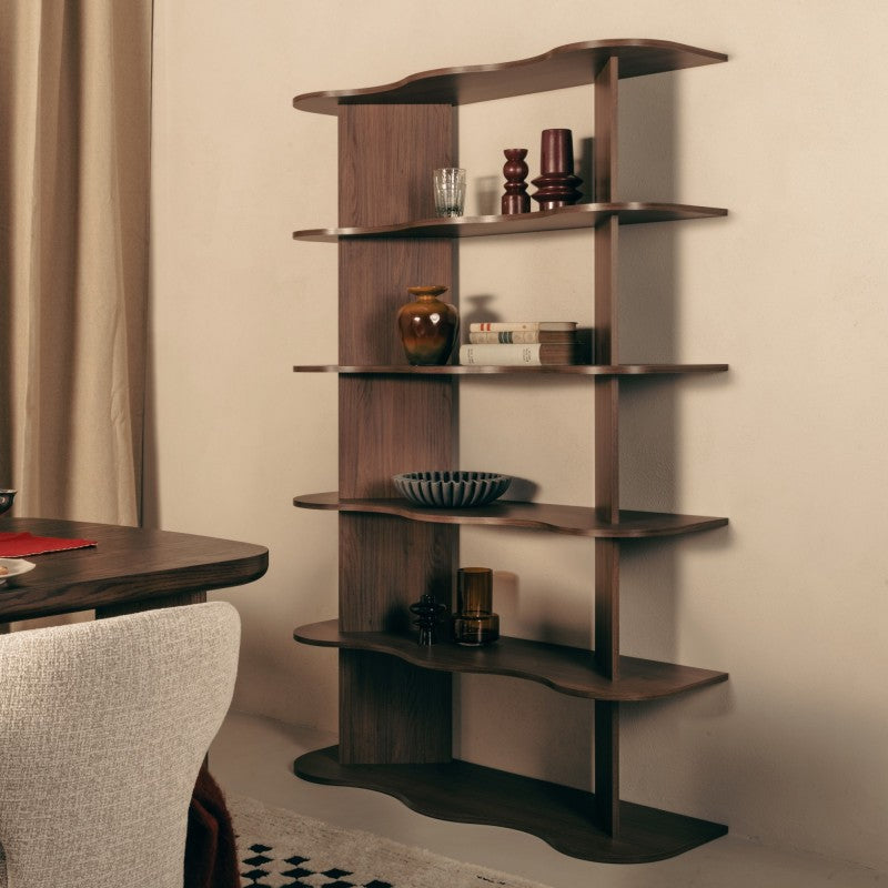 Bibliotecă Reo, înaltă, nuc Villa, ondulată