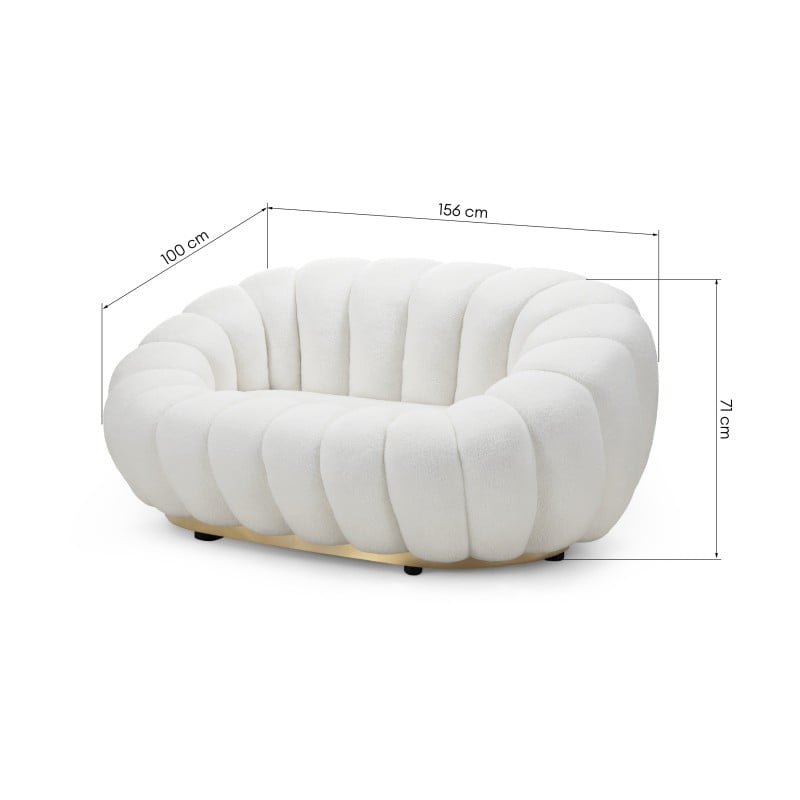 Canapea cu 2 locuri Firenze, albă, bouclé, forme rotunjite