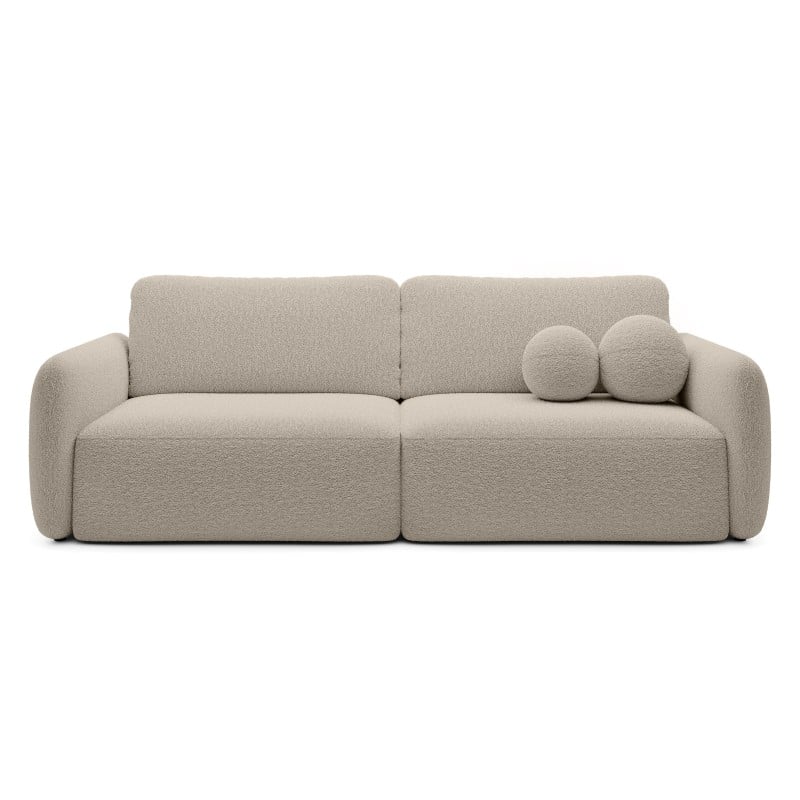 Canapea extensibilă Botse, bej deschis, cu spațiu de depozitare, forme rotunjite, bouclé