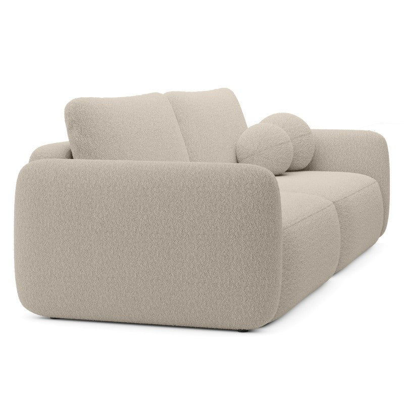 Canapea extensibilă Botse, bej deschis, cu spațiu de depozitare, forme rotunjite, bouclé