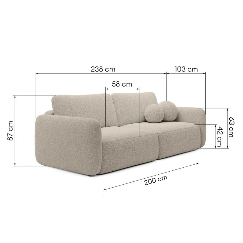 Canapea extensibilă Botse, bej deschis, cu spațiu de depozitare, forme rotunjite, bouclé