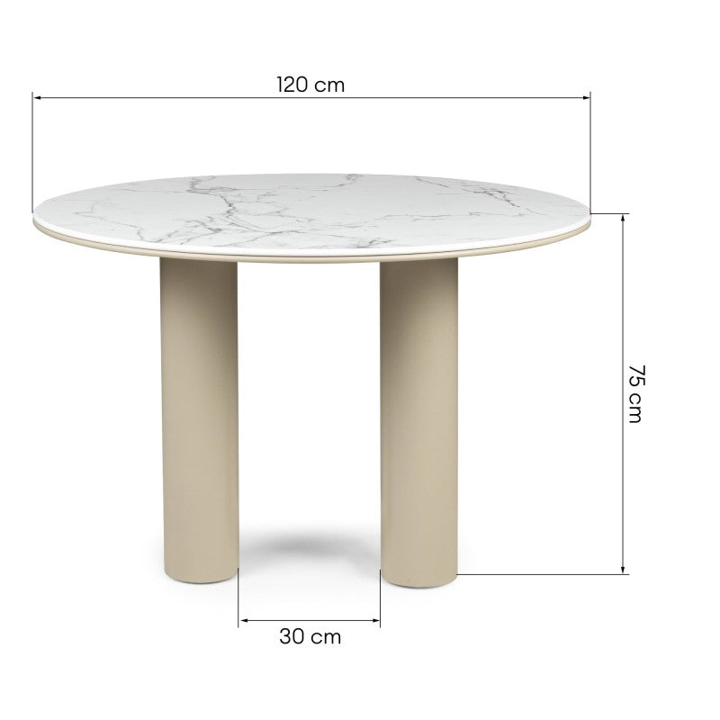 Masă de dining Kairo, 120 cm, rotundă, bej închis, marmură