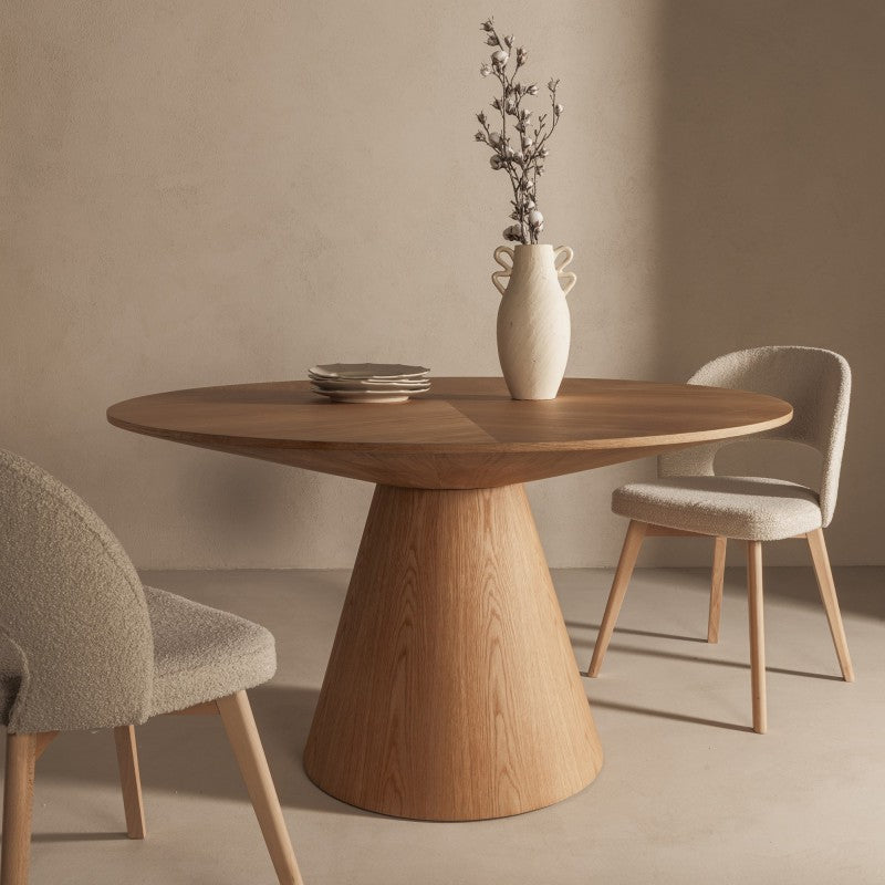 Masă de dining Kiruna, 137 cm, rotundă, furnir de stejar natur
