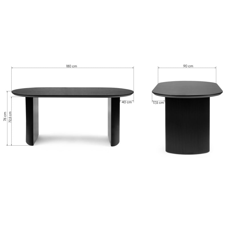 Masă de dining Maurizio, 180 cm, neagră, canelată