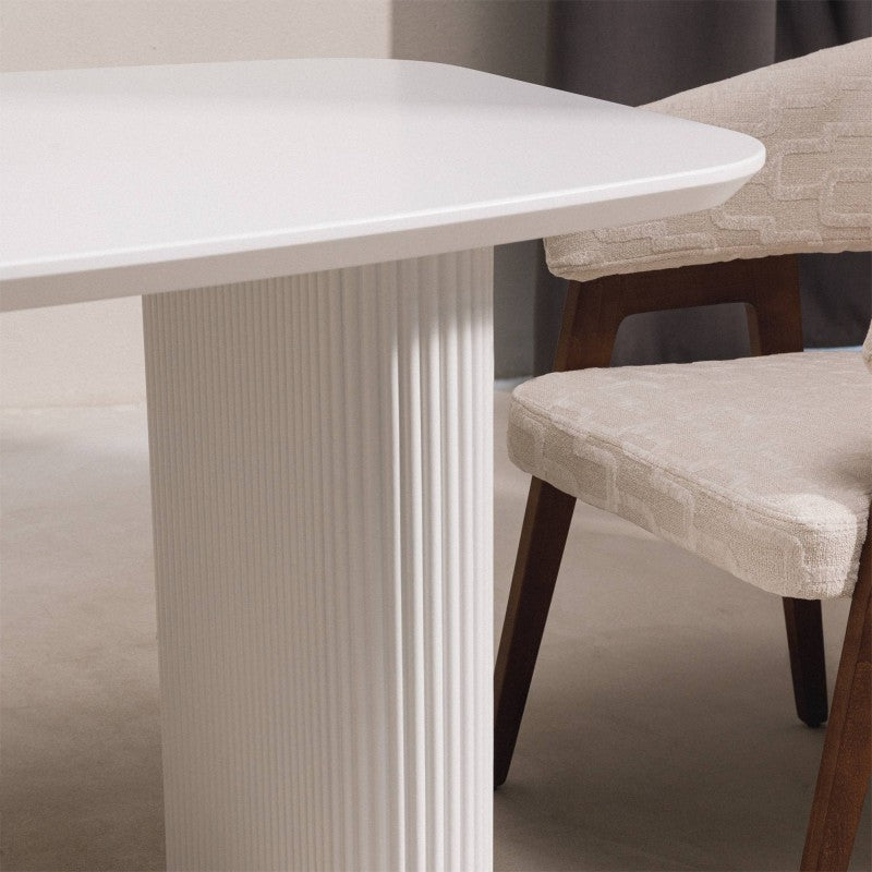 Masă de dining Mesilla, 180 cm, albă, cu lamele