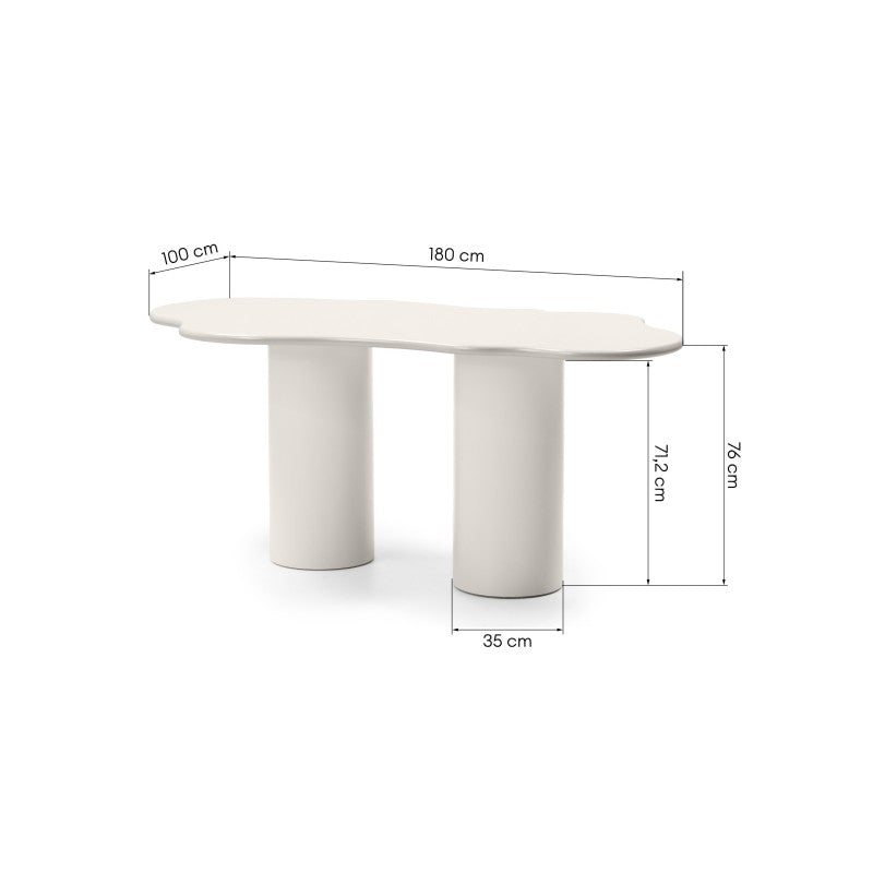 Masă de dining Pinar, 180 cm, gri-bej, forme rotunjite
