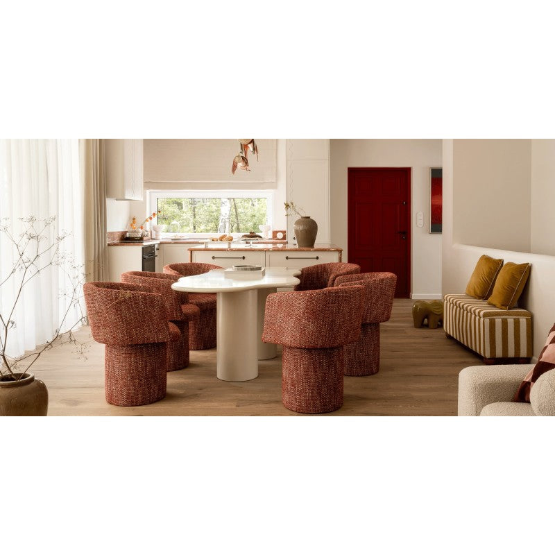 Masă de dining Pinar, 180 cm, gri-bej, forme rotunjite