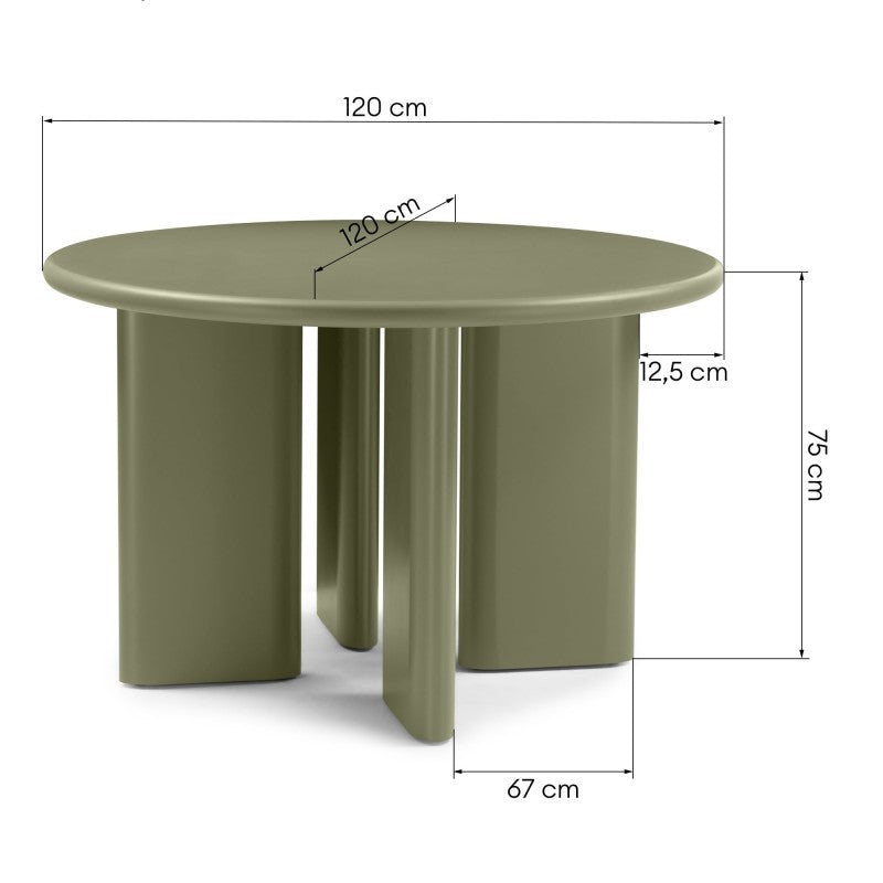 Masă de dining Poem, 120 cm, rotundă, verde măsliniu, mată