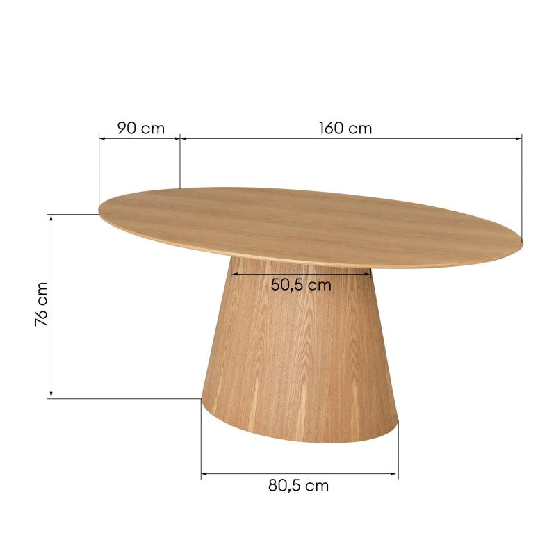 Masă de dining Solan, 160 cm, ovală, furnir de frasin