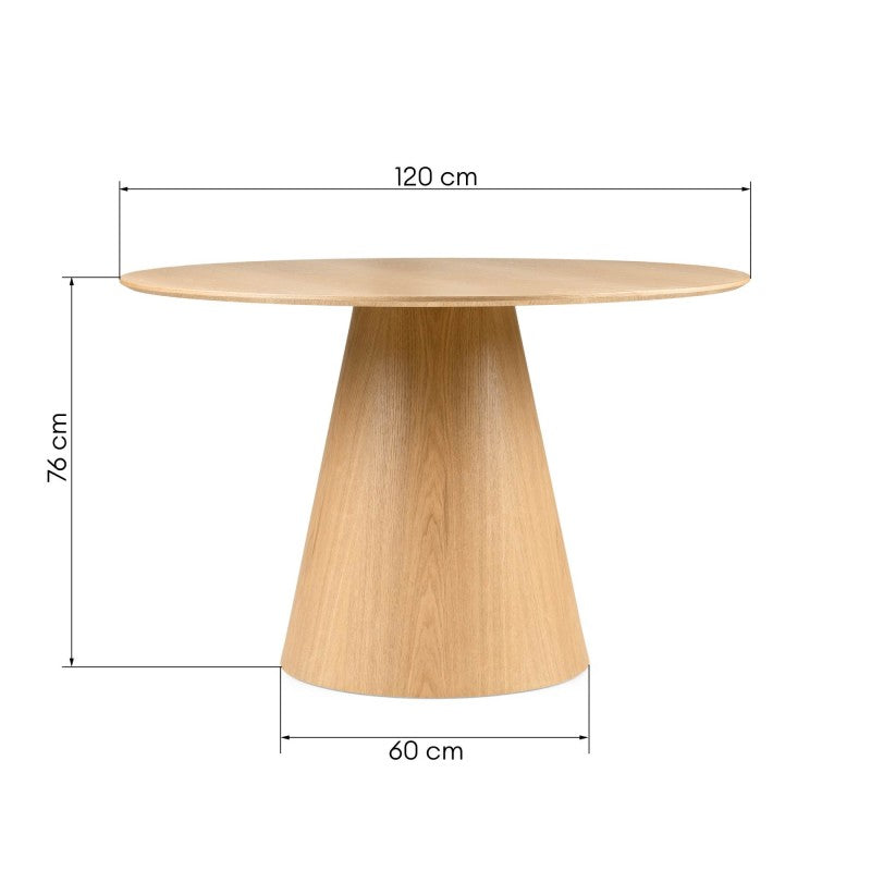 Masă de dining Stella, 120 cm, rotundă, natur, furnir de frasin