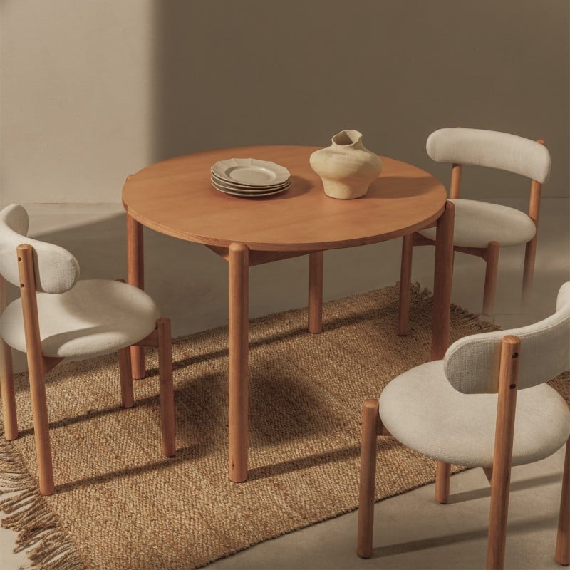 Masă de dining Yoko, 110,5 cm, rotundă, natur, lemn de hevea, furnir de frasin