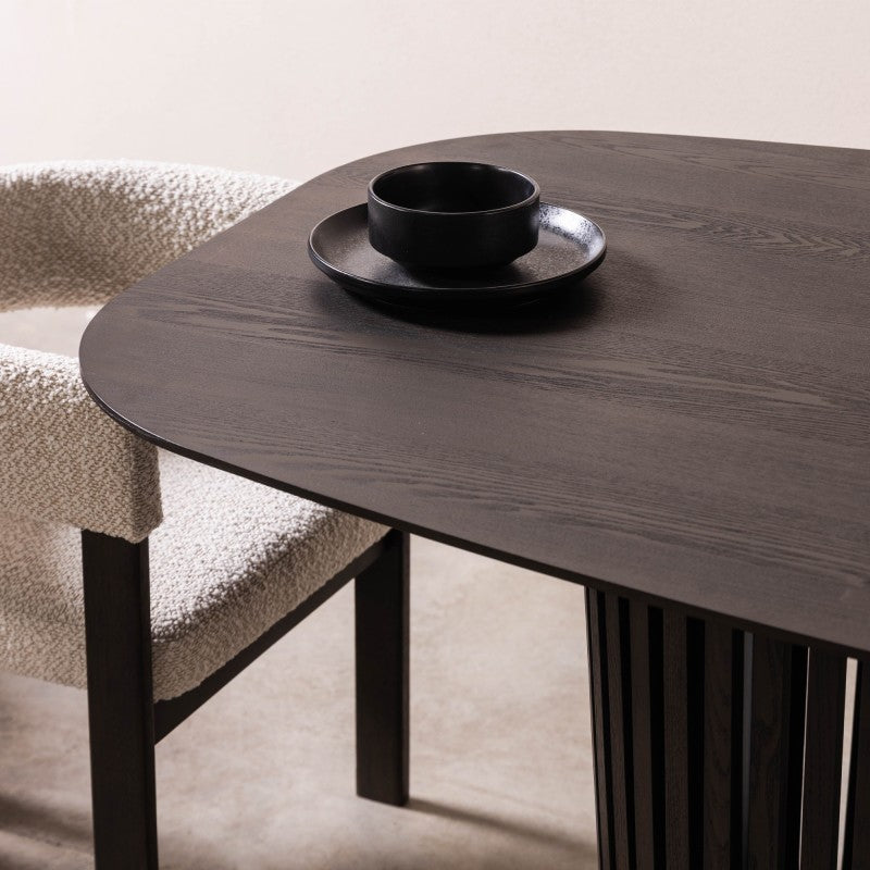 Masă de dining Araia, cu lamele, 200 cm, frasin negru