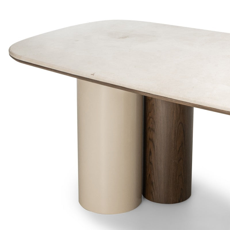 Masă de dining Zorin, 200 cm, bej deschis/marmură