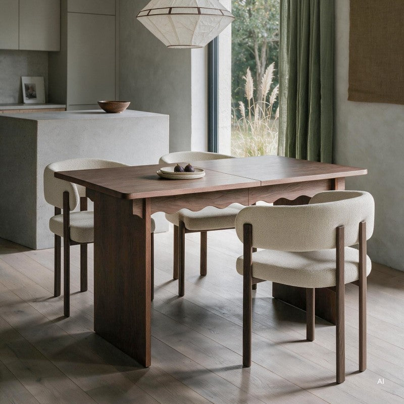 Masă extensibilă Floya, 140-200 cm, nuc Lincoln, val decorativ