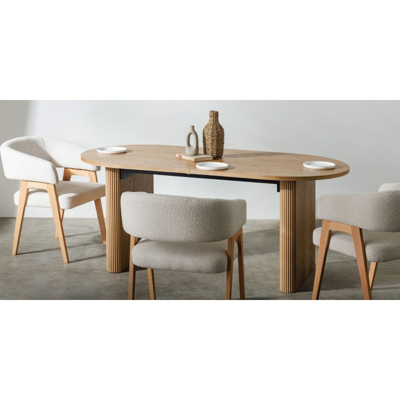 Masă extensibilă Inari, 180-220 cm, ovală, natur, furnir de frasin
