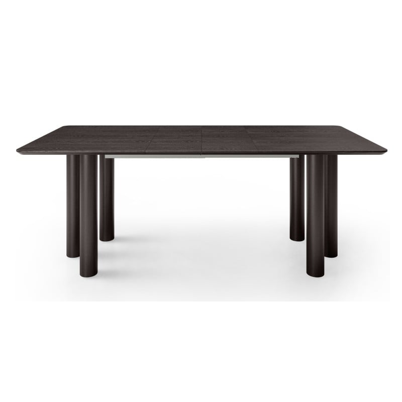 Masă extensibilă Loa, 140-200 cm, furnir de stejar, neagră, lemn de fag, rotunjită