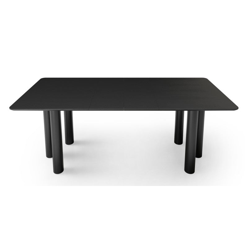 Masă extensibilă Loa, 140-200 cm, furnir de stejar, neagră, lemn de fag, rotunjită