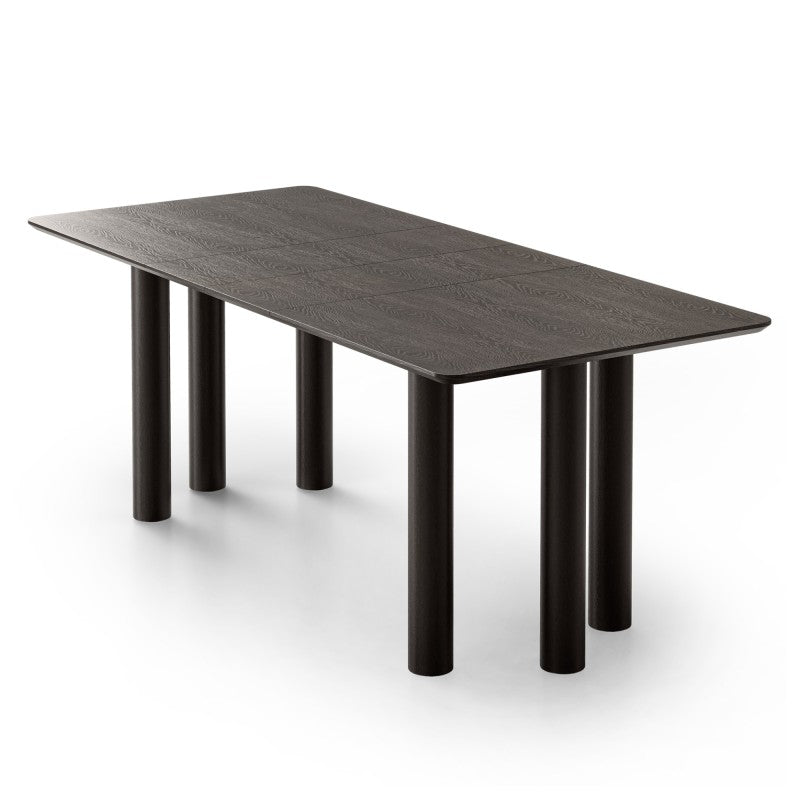 Masă extensibilă Loa, 140-200 cm, furnir de stejar, neagră, lemn de fag, rotunjită