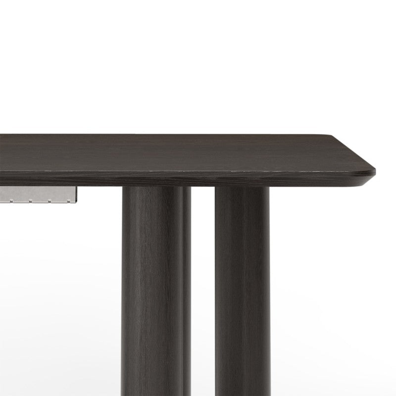 Masă extensibilă Loa, 140-200 cm, furnir de stejar, neagră, lemn de fag, rotunjită