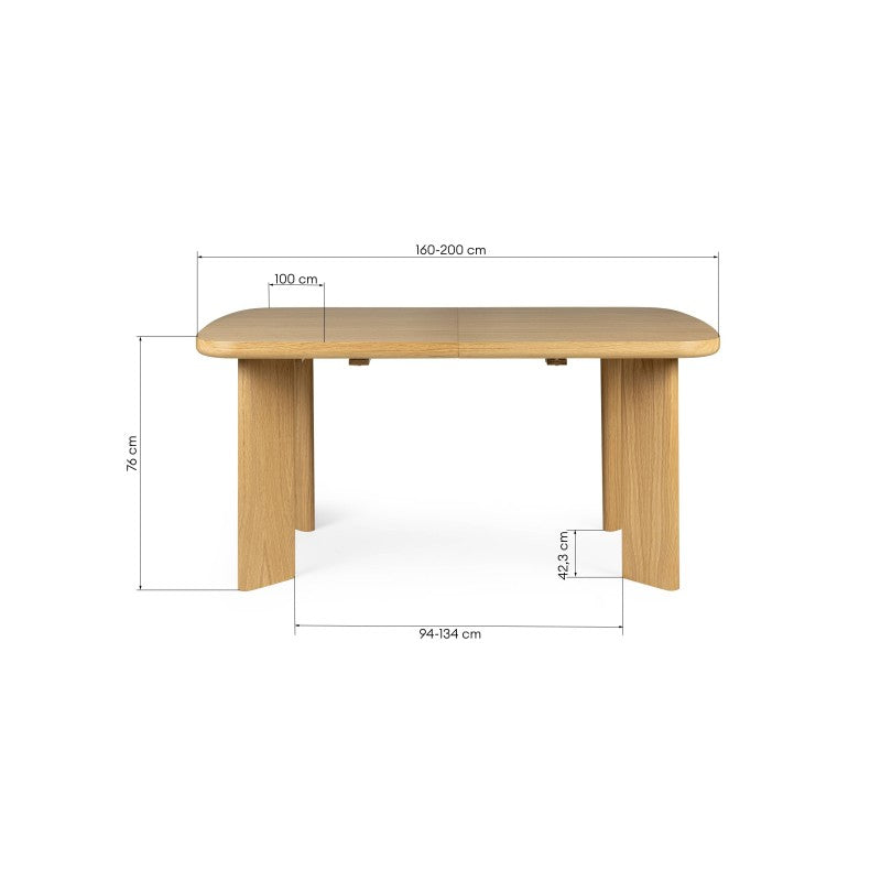 Masă extensibilă Marbella, 160-200 cm, dreptunghiulară, stejar natur