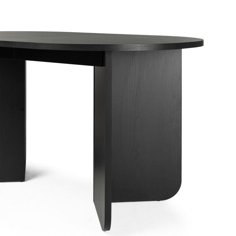 Masă extensibilă Mou, 140-200 cm, neagră cu structură de lemn, blat oval