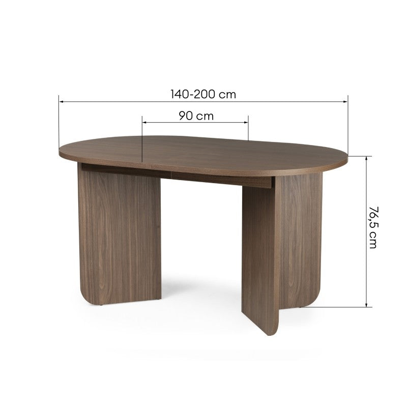 Masă extensibilă Mou, 140-200 cm, nuc Lincoln, blat oval