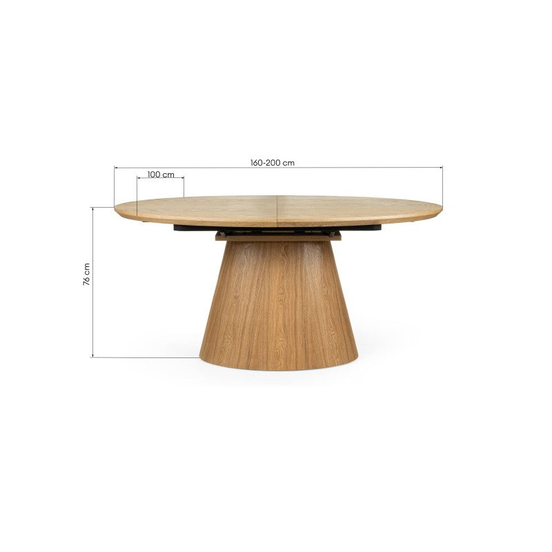 Masă extensibilă Solan, 160-200 cm, ovală, natur, furnir de frasin