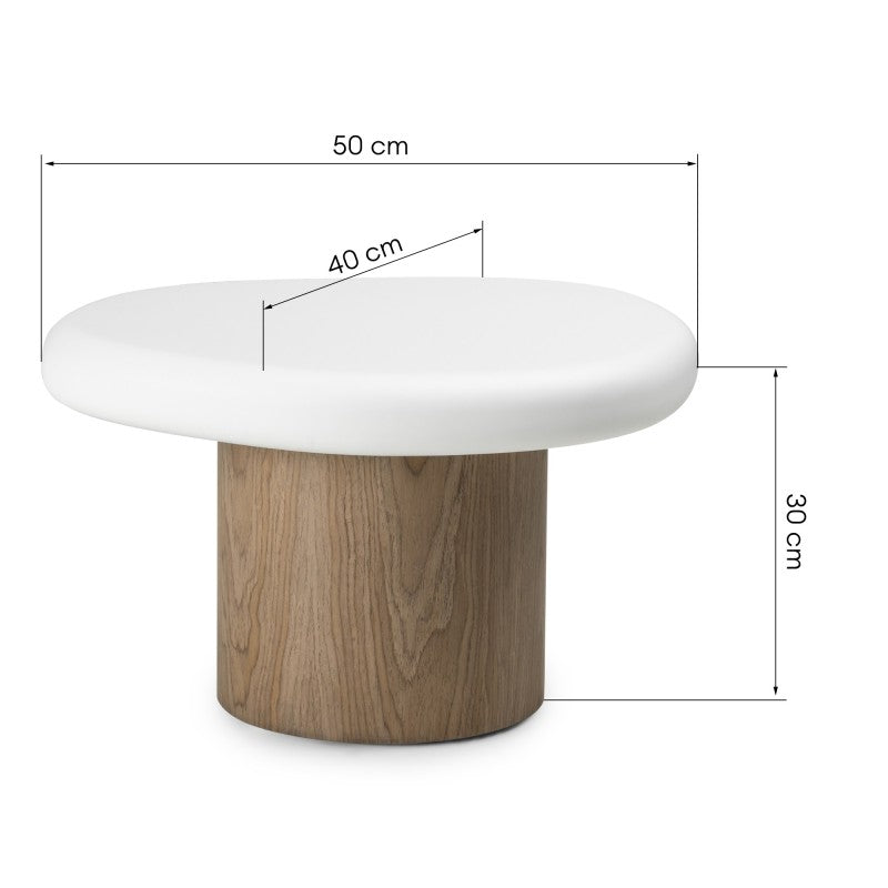 Măsuță auxiliară Floe, 50 cm, albă/nuc