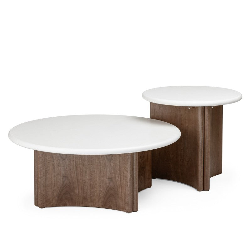 Măsuță auxiliară Marlo II, 50 cm, alb-crem/nuc, microciment