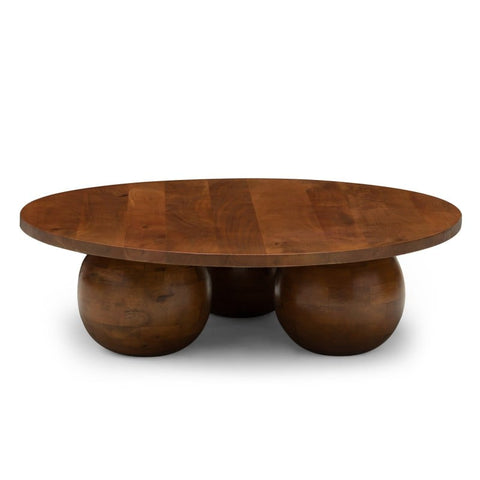 Măsuță de cafea Agostino, 100 cm, rotundă, lemn de mango, nuc închis, forme rotunjite