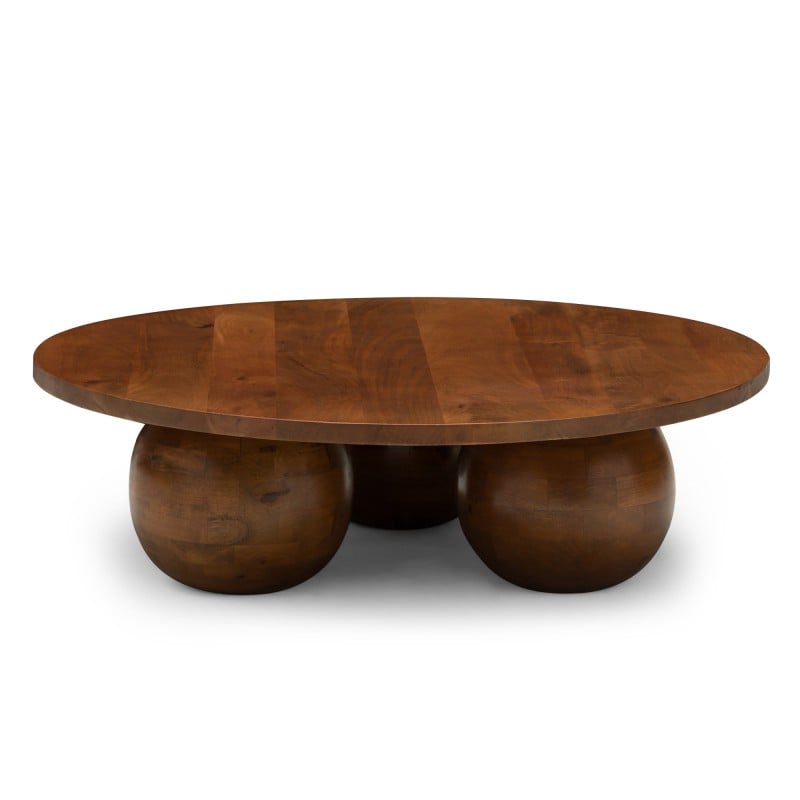 Măsuță de cafea Agostino, 100 cm, rotundă, lemn de mango, nuc închis, forme rotunjite