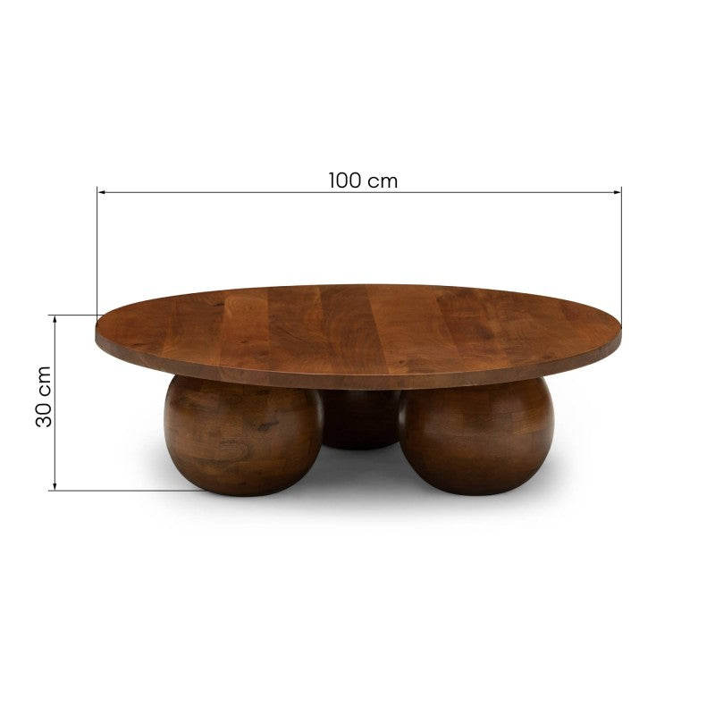 Măsuță de cafea Agostino, 100 cm, rotundă, lemn de mango, nuc închis, forme rotunjite