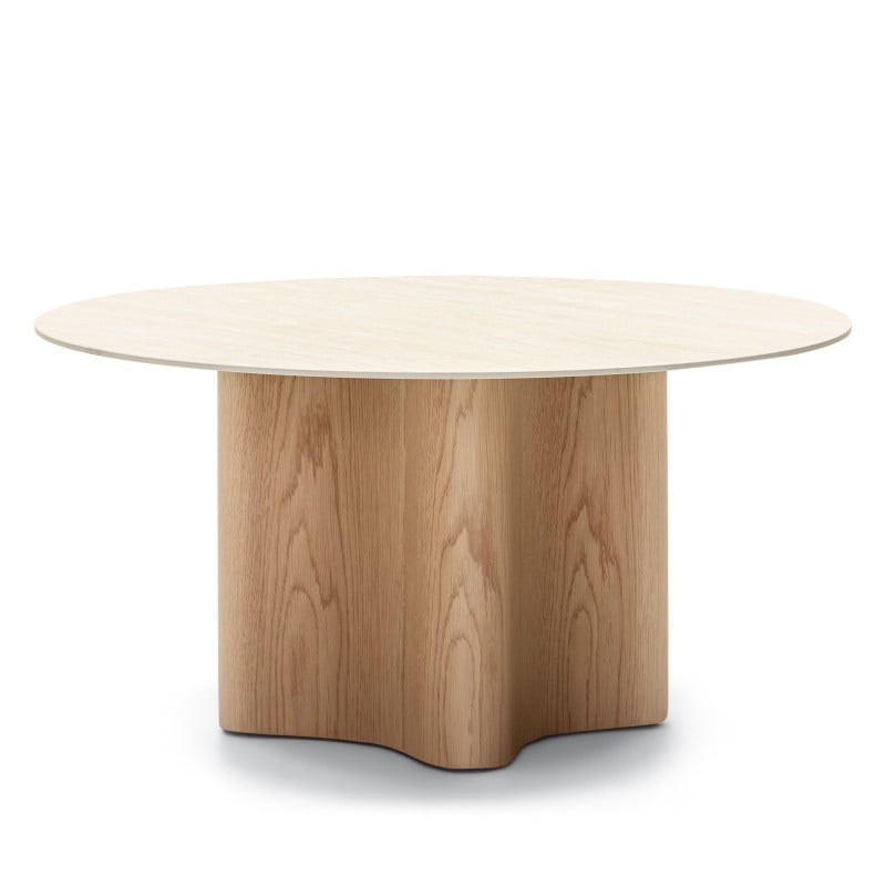 Măsuță de cafea Alesund, 90 cm, rotundă, travertin/stejar